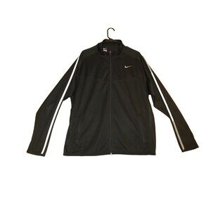 Nike Light Weight Warm Up Jacket Black w/Grey Stripe & Zippered Front Pockets XL